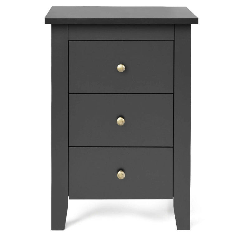 2 Pieces Nightstand End Beside Table with 3 Drawers