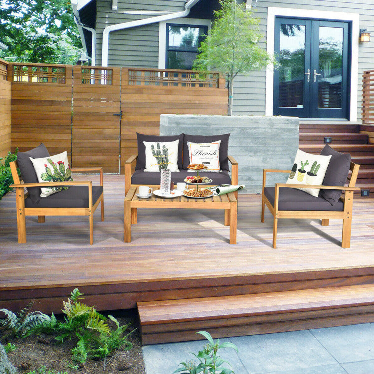 Outdoor 4-Piece Acacia Wood Chat Set with Water Resistant Cushions