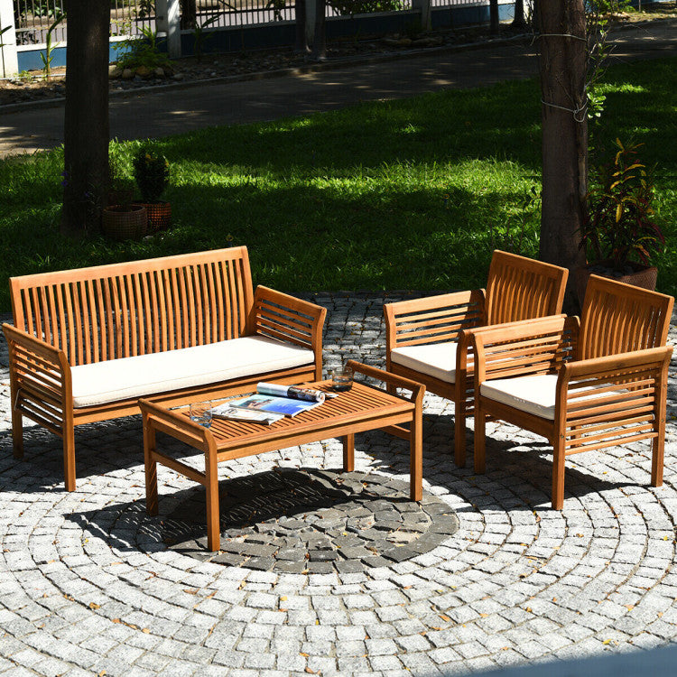 4-Piece Outdoor Acacia Wood Sofa Furniture Set