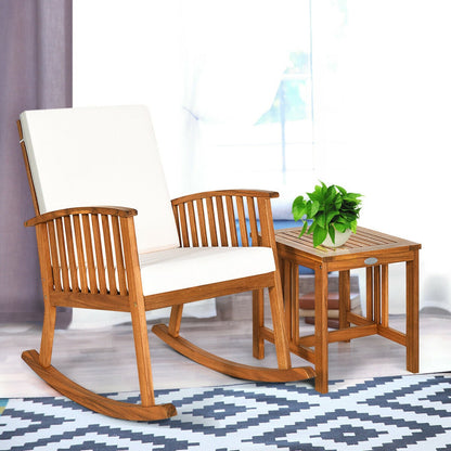 2-Piece Acacia Wood Patio Rocking Chair and Table Set