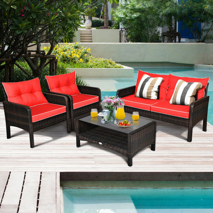 4 Pieces Patio Rattan Free Combination Sofa Set with Cushion and Coffee Table