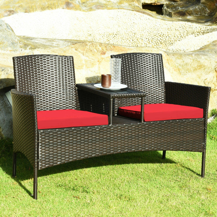 Modern Patio Set with Built-in Coffee Table and Cushions