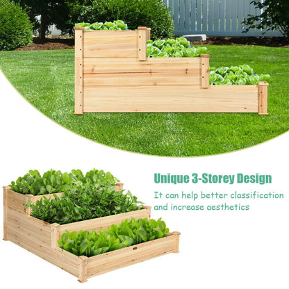 3-Tier Elevated Wooden Vegetable Garden Bed