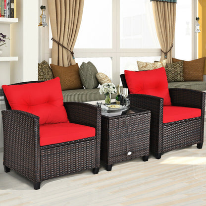 3-Piece Rattan Patio Furniture Set with Washable Cushion