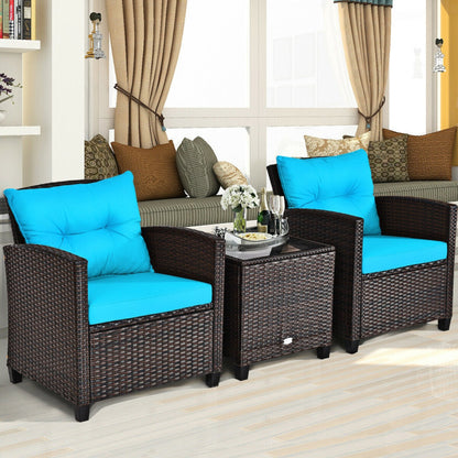 3-Piece Rattan Patio Furniture Set with Washable Cushion