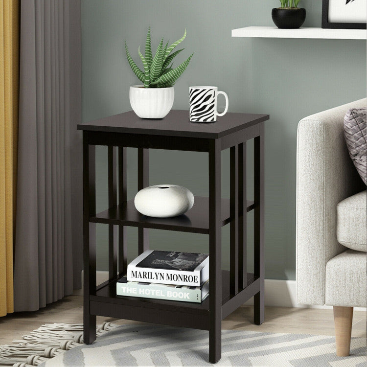 3-Tier Nightstand Sofa Side Table with Baffles and Round Corners