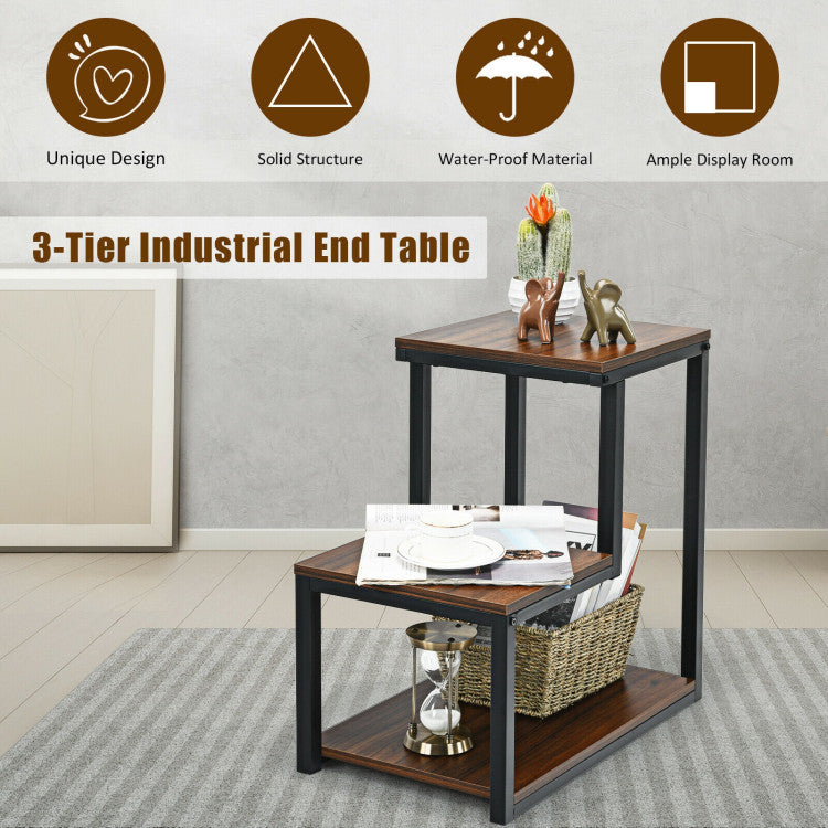 3-Tier Ladder-Shaped Chair Side Table with Storage Shelf