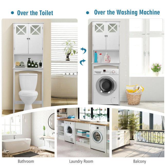 2-door Over The Toilet Bathroom Storage Cabinet with Adjustable Shelf