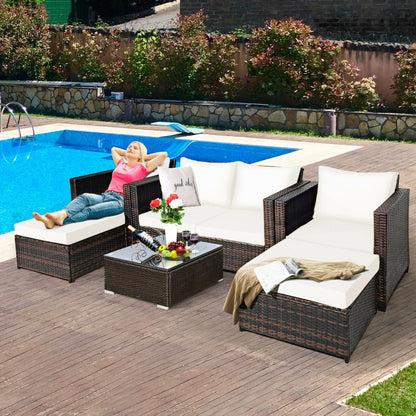 5 Pieces Patio Cushioned Rattan Furniture Set