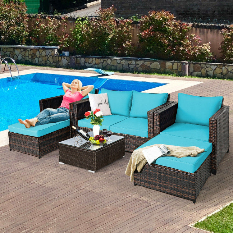 5 Pieces Patio Cushioned Rattan Furniture Set