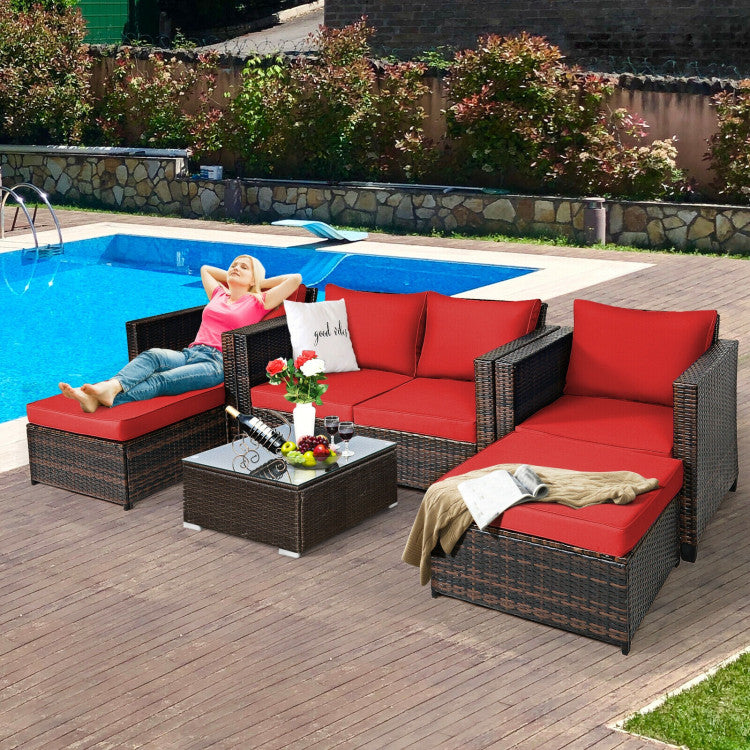 5 Pieces Patio Cushioned Rattan Furniture Set