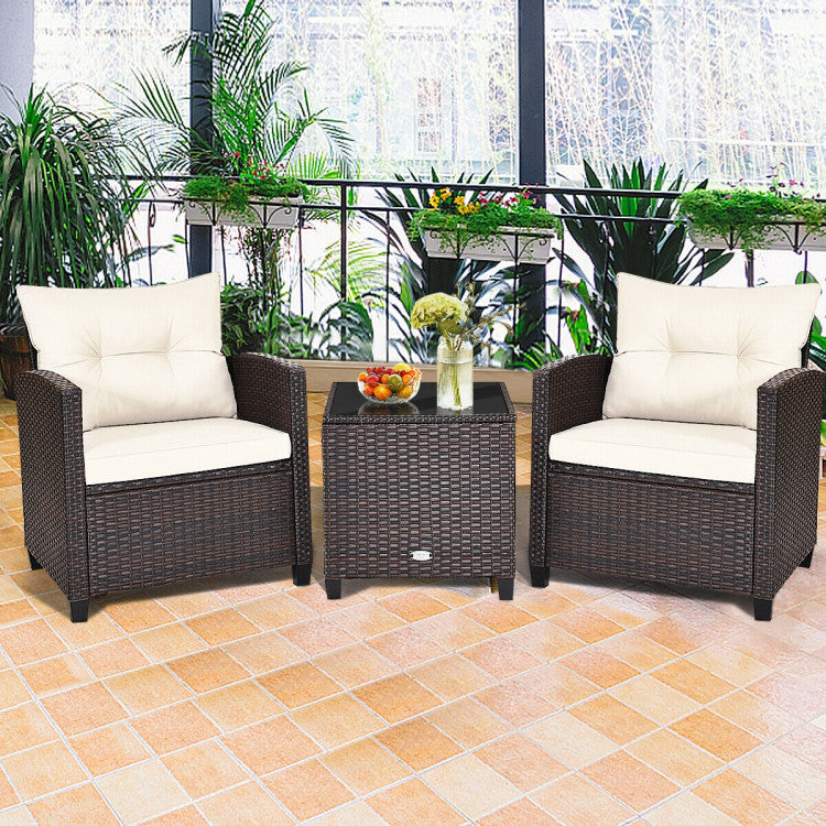 3-Piece Rattan Patio Furniture Set with Washable Cushion