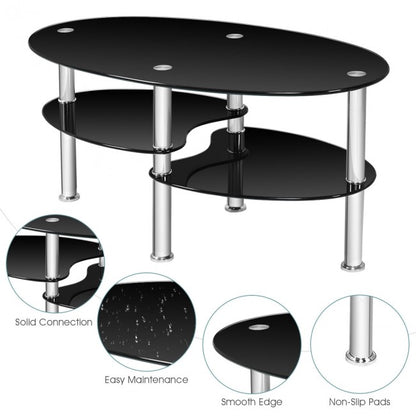 Tempered Glass Oval Side Coffee Table