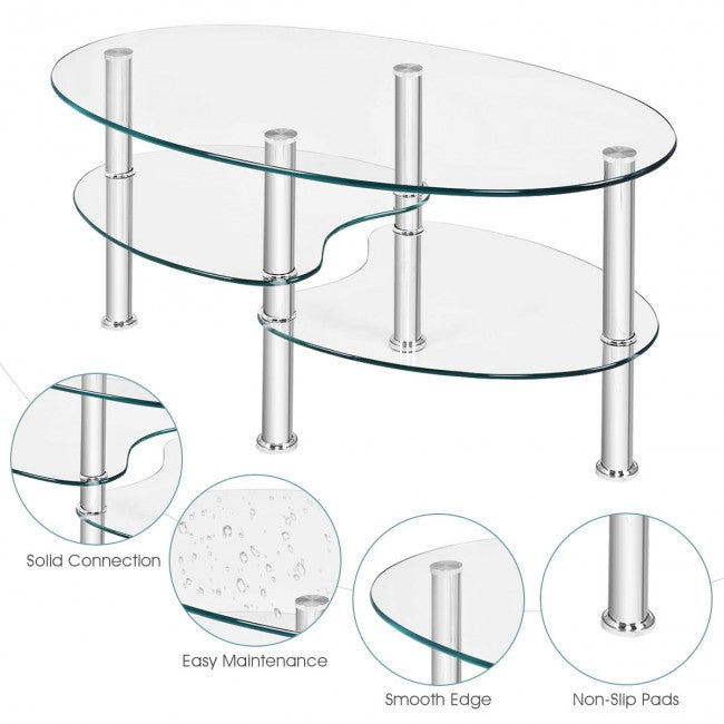 Tempered Glass Oval Side Coffee Table