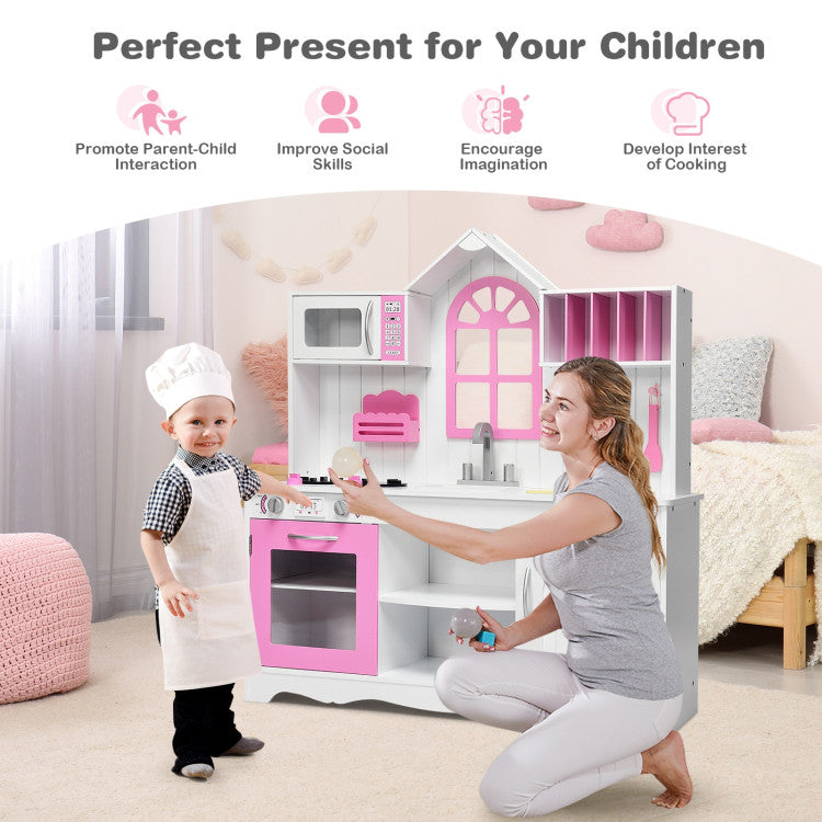 Costway Wood Toy Kitchen Kids Cooking Pretend Play Set