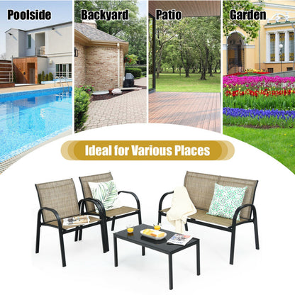 4-Piece Patio Furniture Set with Glass Top Coffee Table