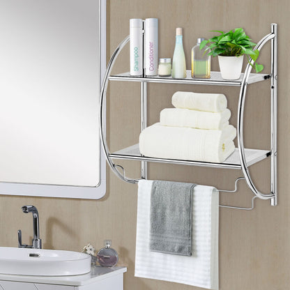 2-Tier Wall Mount Shower Organizer Towel Storage Rack