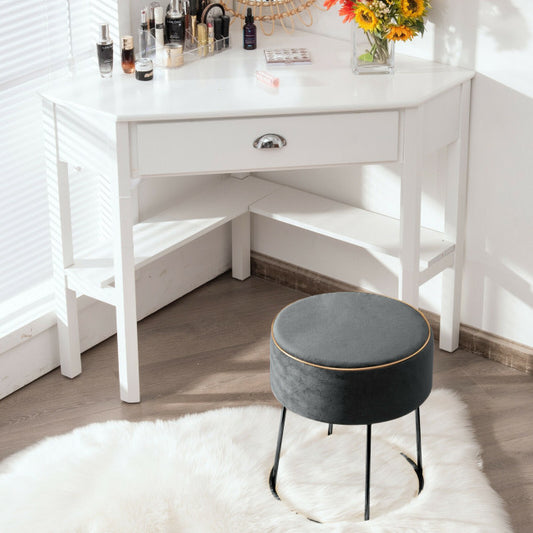 Velvet Round Footrest Ottoman with Metal Base and Non-Slip Foot Pads