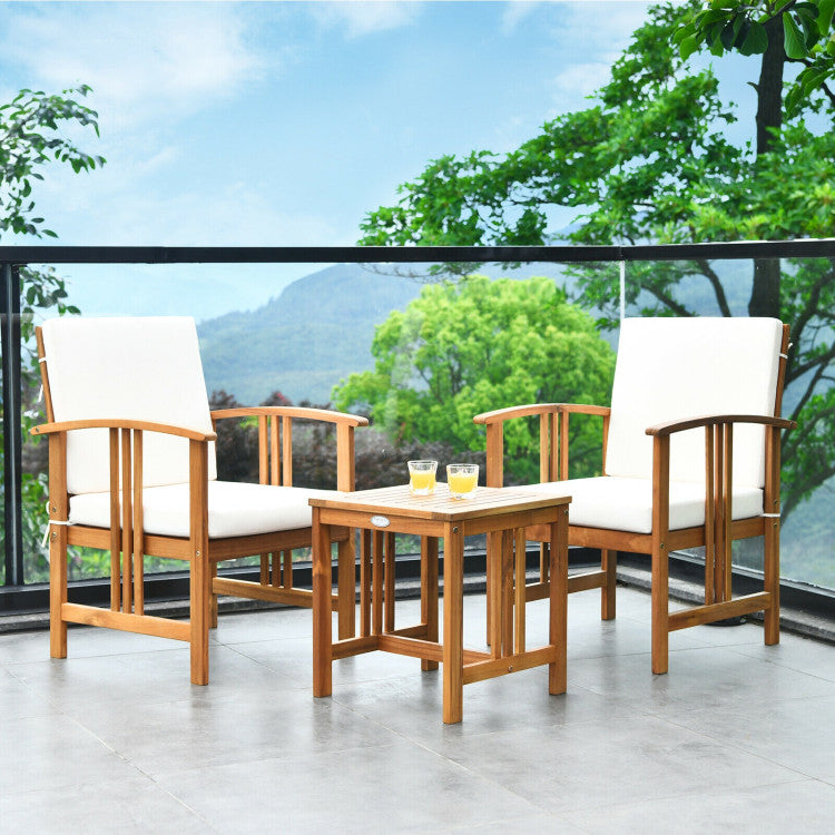 3-Piece Solid Wood Outdoor Sofa Furniture Set