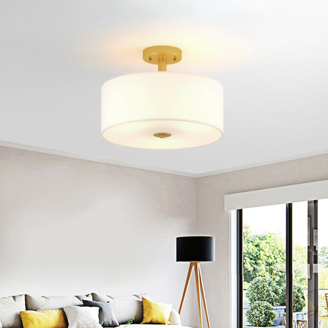 3-Light Semi Flush Mount Ceiling Light Fixture Glass Drum Pendant Lamp