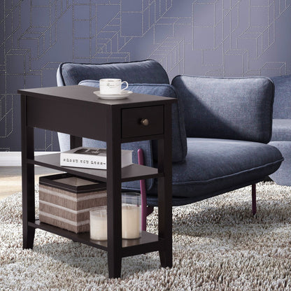 3-Tier End Table with Drawer slideway and Double Shelves