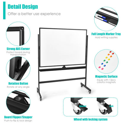 48 x 36 Inch Mobile Magnetic Double-Sided Reversible Whiteboard Height Adjust