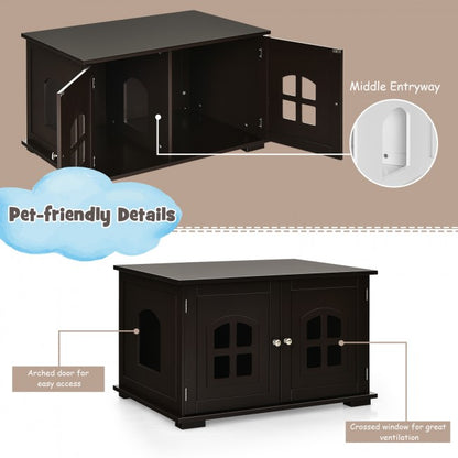 Large Wooden Cat Litter Box Enclosure Hidden Cat Washroom with Divider