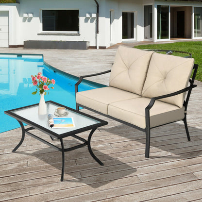 2-Piece Patio Cushioned Sofa with Coffee Table