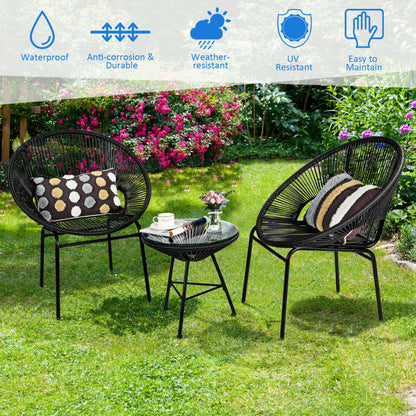 3-Piece Patio Acapulco Furniture Bistro Set with Glass Table