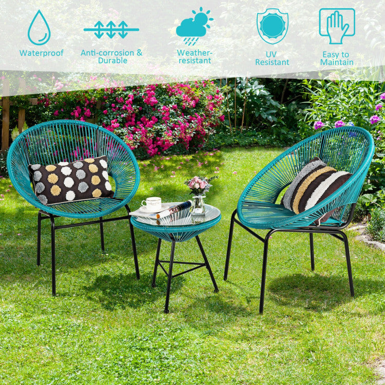 3-Piece Patio Acapulco Furniture Bistro Set with Glass Table