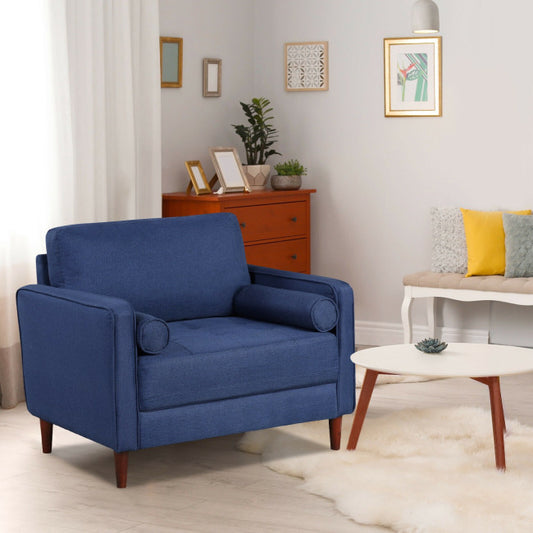 Accent Oversized Linen Club Armchair with Pillows and Rubber Wood Legs