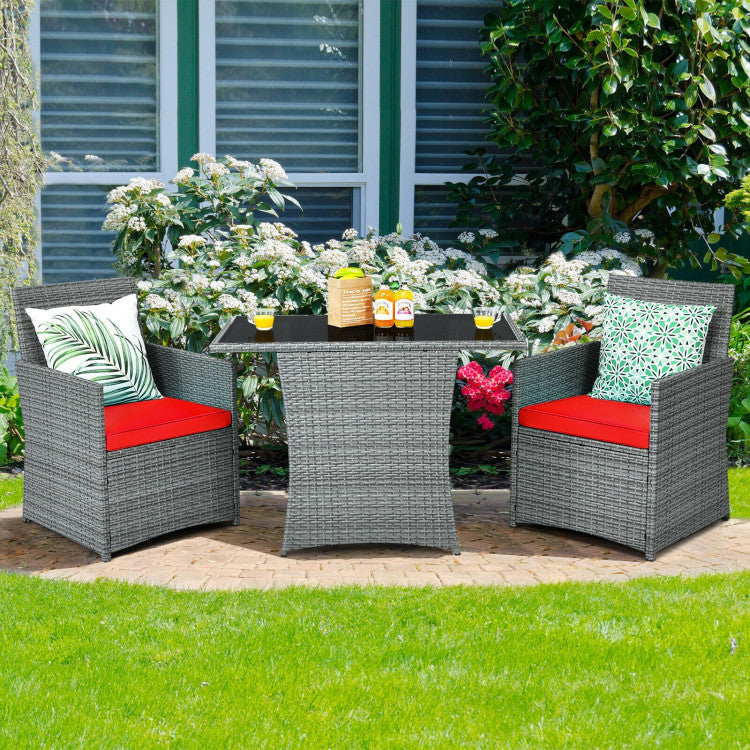 3-Piece Patio Rattan Furniture Set with Cushioned Armrest Sofa