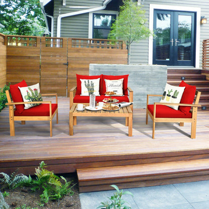 Outdoor 4-Piece Acacia Wood Chat Set with Water Resistant Cushions