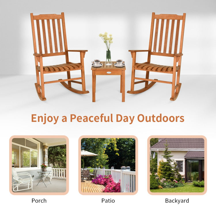 3-Piece Eucalyptus Rocking Chair Set with Coffee Table