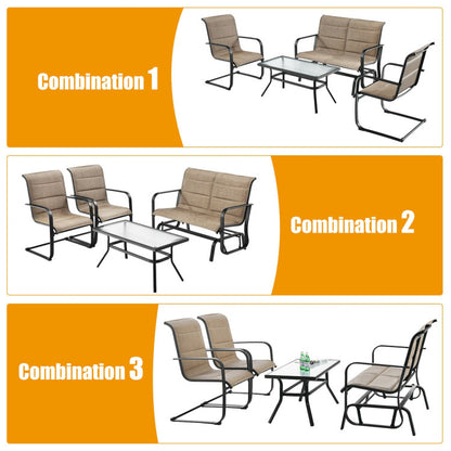 4-Piece Outdoor Patio Furniture Set with Padded Glider Loveseat and Coffee Table