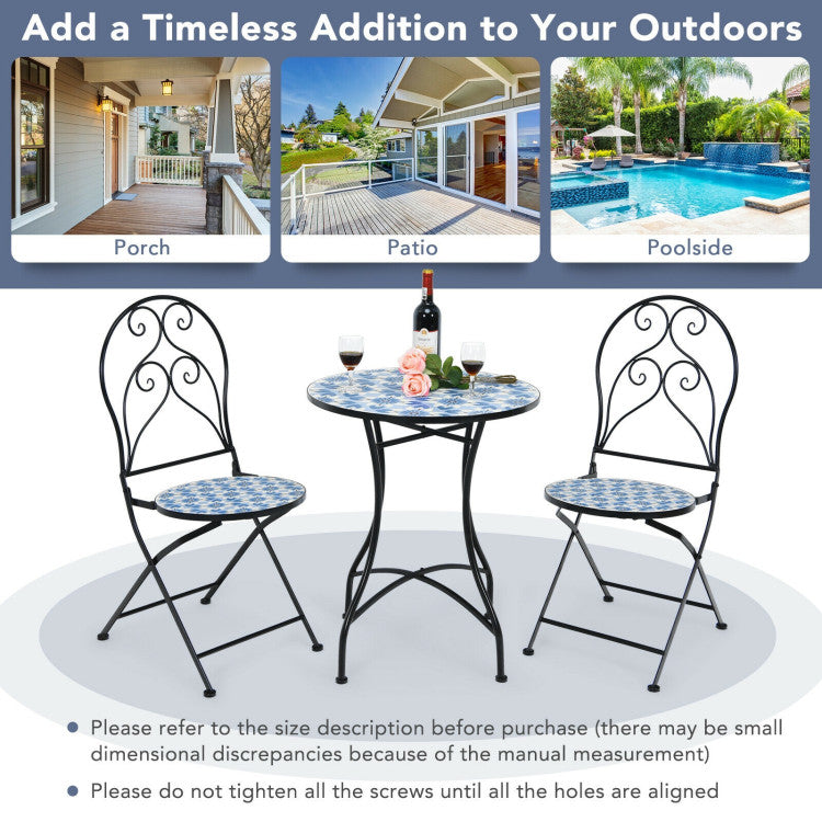 3-Piece Patio Bistro Furniture Set with Mosaic Design