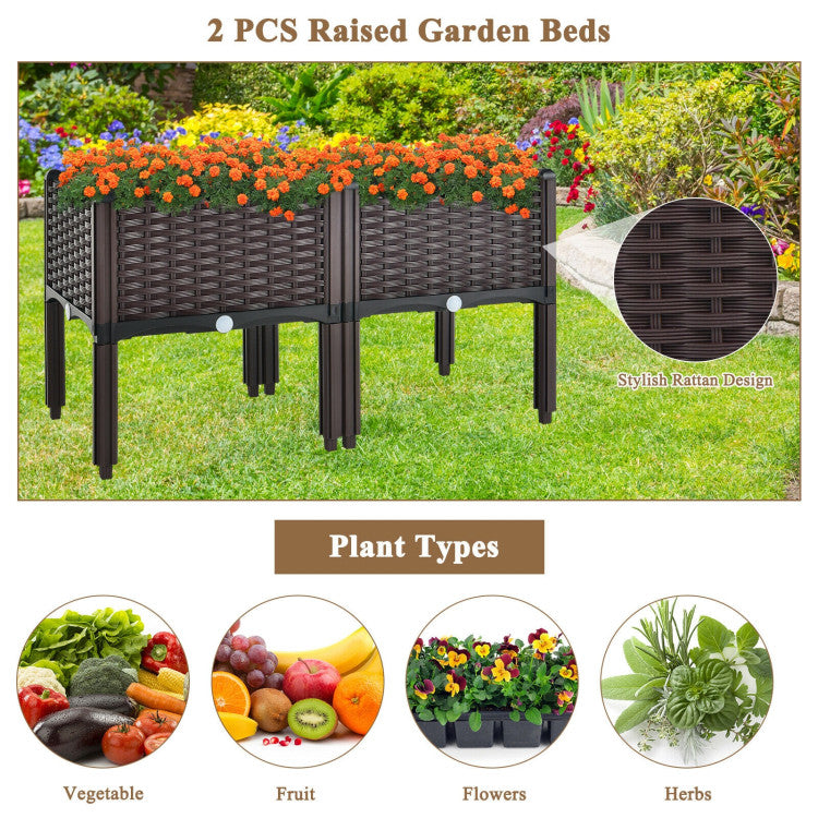 2-Set Elevated Plastic Raised Garden Bed Planter Kit