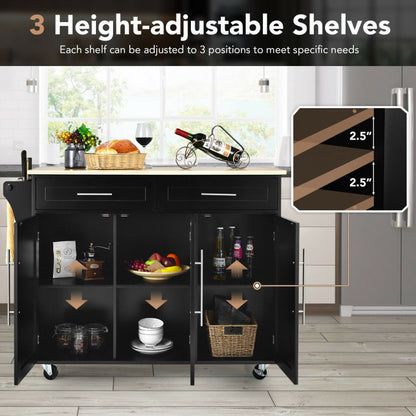 Kitchen Island Cart with Knife Block and Lockable Castors