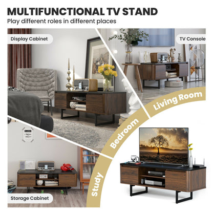 TV Stand Entertainment Media Console with 2 Cabinets and Adjustable Shelf