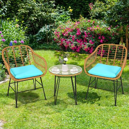 3-Piece Rattan Furniture Set with Cushioned Chair Table