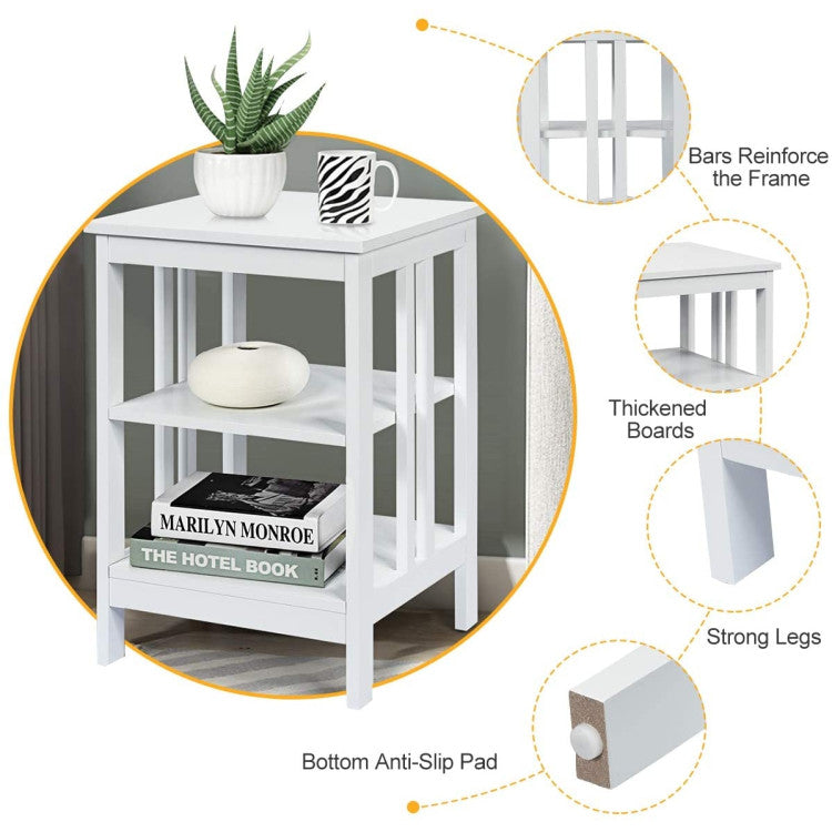 2 Pieces 3-Tier Nightstand with Reinforced Bars and Stable Structure