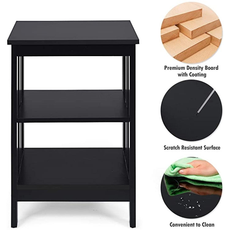 2 Pieces 3-Tier Nightstand with Reinforced Bars and Stable Structure