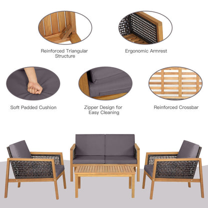 4-Piece Patio Rattan Furniture Set with Removable Cushions