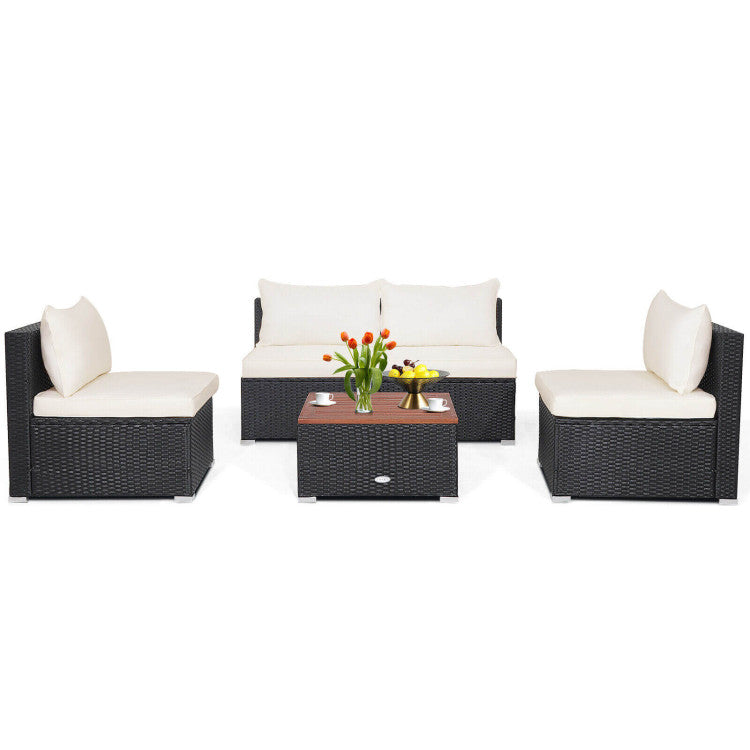 5 Piece Outdoor Furniture Set with Solid Tabletop and Soft Cushions