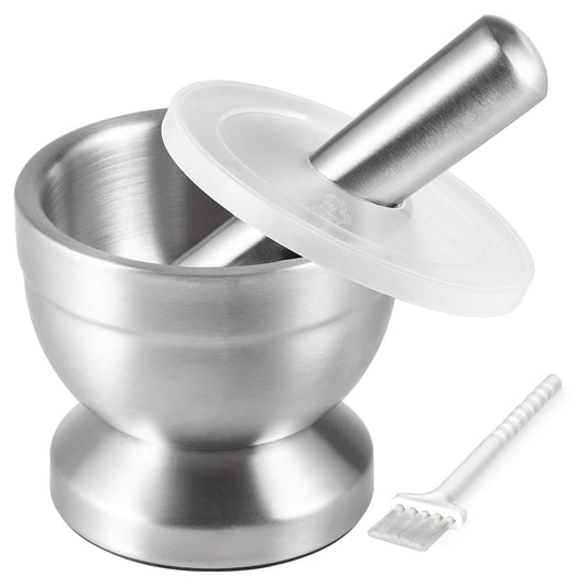18/8 Stainless Steel Mortar and Pestle with Brush,Pill Crusher,Spice Grinder,Herb Bowl,Pesto Powder
