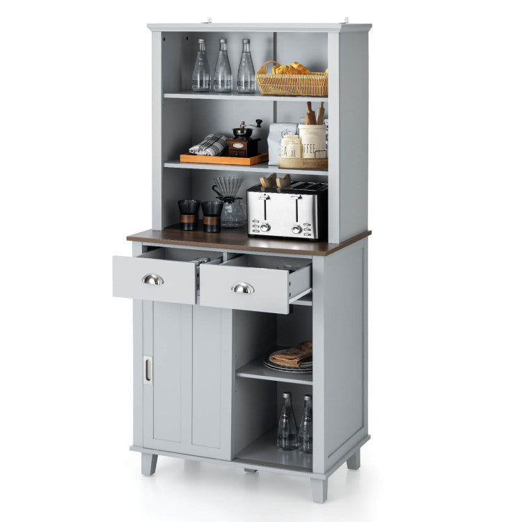 67 inches Freestanding Kitchen Pantry Cabinet with Sliding Doors