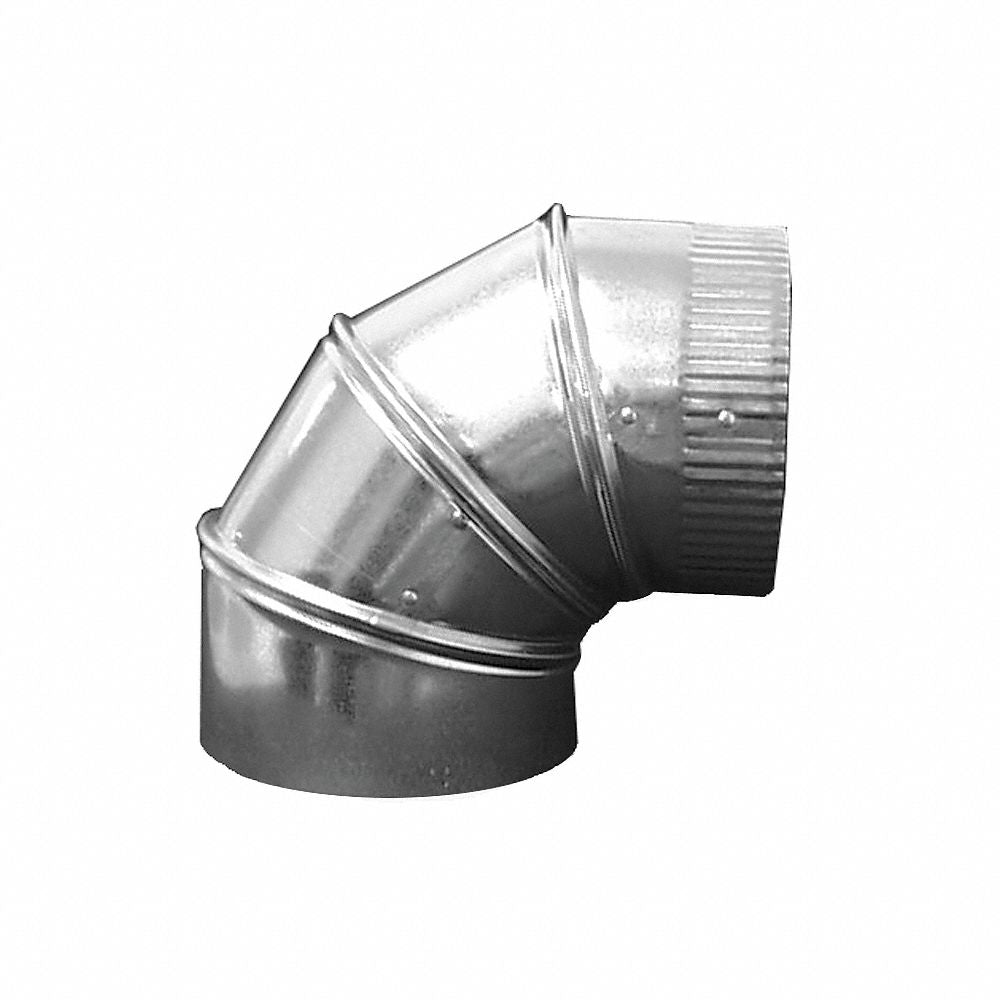 Round 90 Degree Elbow, 7 in Duct Dia, Galvanized Steel, 26 GA, 9 in W, 10" L, 9 in H
