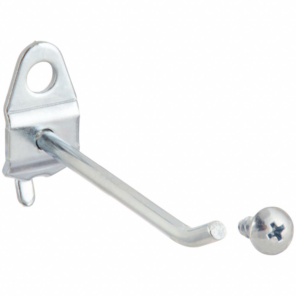 2-1/2 In. Single Rod 30 Degree Bend 3/16 In.Dia. Zinc Plated Steel Pegboard Hook for DuraBoard, 10Pk