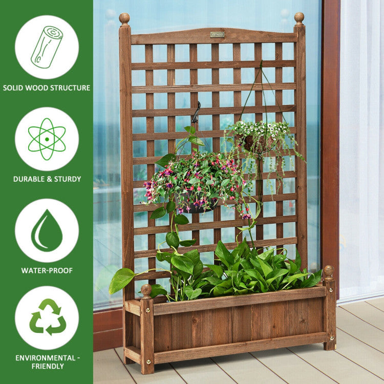 Solid Freestanding Wood Planter Box with Trellis for Garden