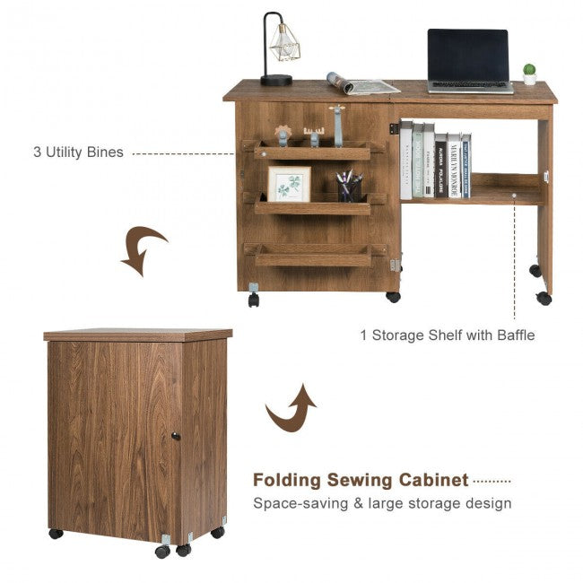 Foldable Sewing Craft Table Shelf Storage Cabinet 